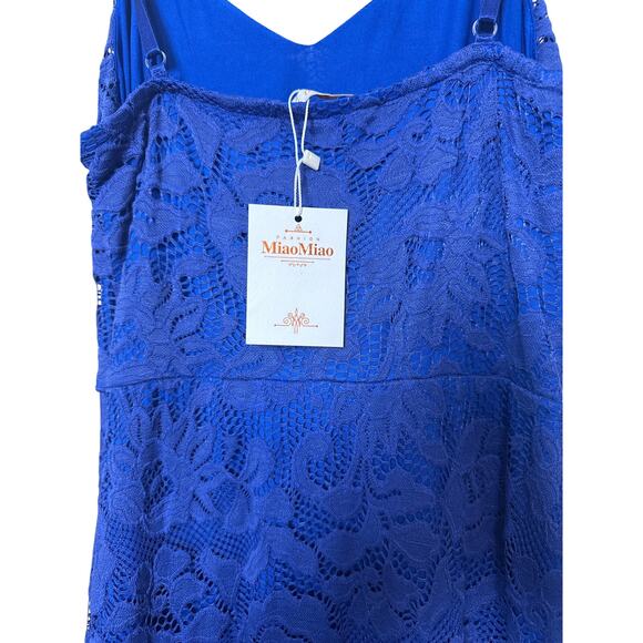 BN#29 NWT MiaoMiao Size L Blue Lace Midi Dress Sleeveless Spaghetti Strap Fit - Picture 2 of 6